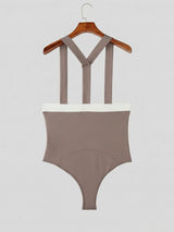 Men's Avant-Garde High-Waisted Contrast Suspender Bodysuit SKUL63814