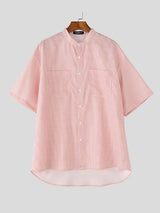 Mens Solid Color Striped Short Sleeve Shirt SKUL17881