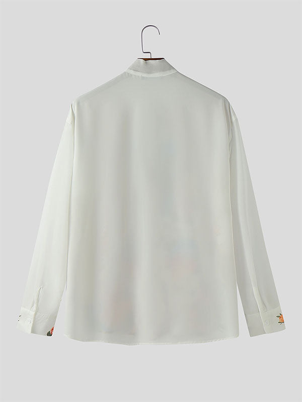 Mens Floral Print Semi-Sheer Long Sleeve Shirt SKUL10568