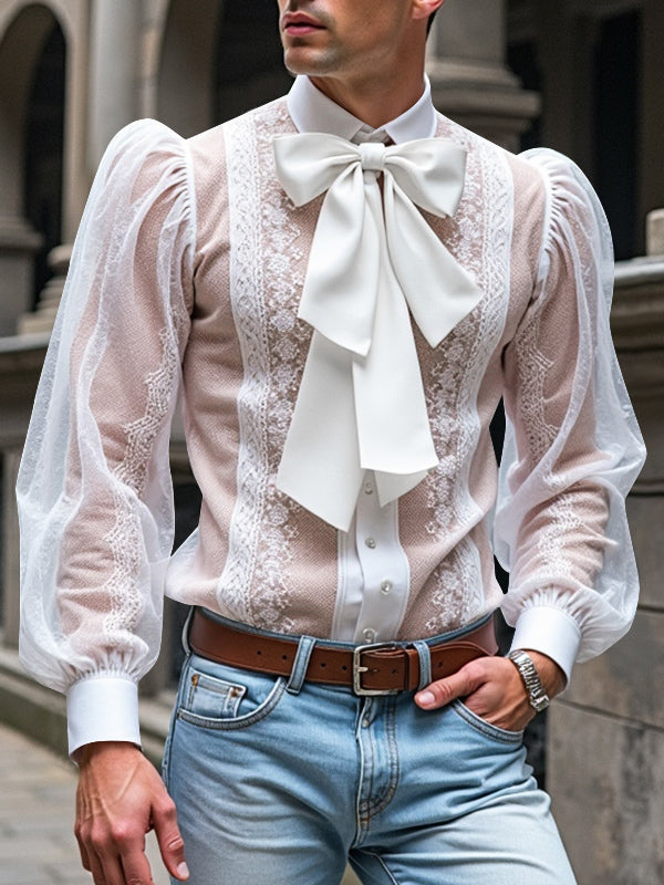 Mens Lace Panel Sheer Long-Sleeve Shirt SKUK86891