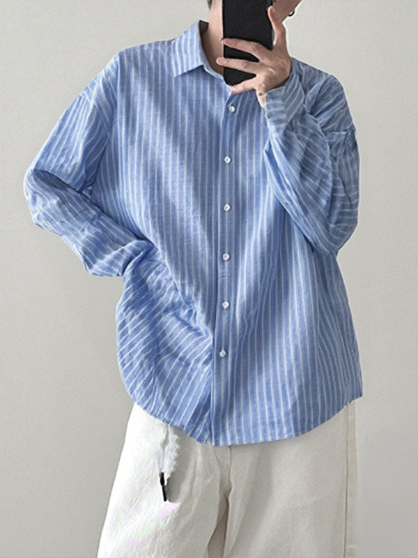 Mens Striped Loose Long Sleeve Shirt SKUL03654