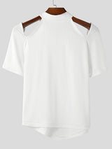 Mens Cut-Out Design Half-Zip Short Sleeve T-Shirt SKUK99805