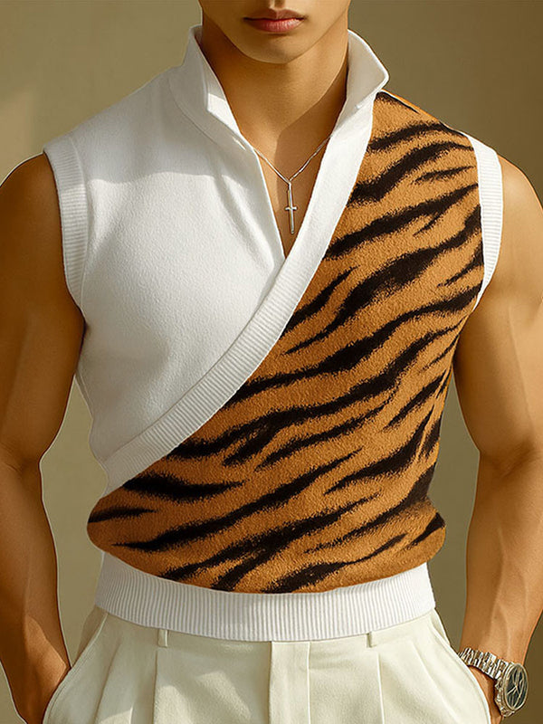 Mens Tiger Print Patchwork Casual Tank SKUL12861