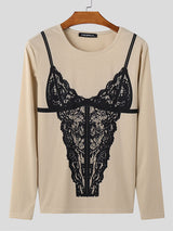 Mens Lace Print Knit Long-Sleeve T-Shirt SKUL02082