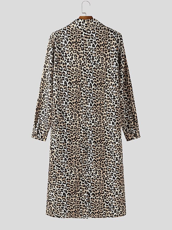 Men's Leopard Print Long Hem Trench Coat SKUL46189