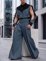Men's Avant-Garde Architectural Split-Sleeve Cropped Two Pieces Outfit SKUL78019