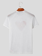 Mens Heart Patchwork Hollow Out T-Shirt SKUK48101