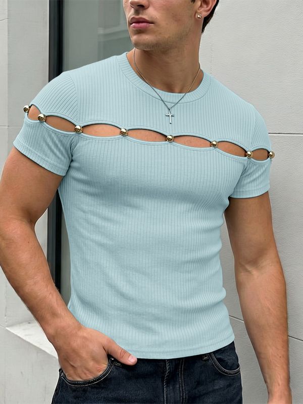 Men's Cut Out Knit Short Sleeve T-shirt SKUL65883