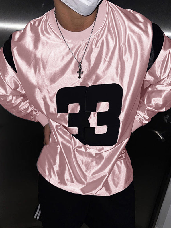 Mens Number Applique Colorblock Long Sleeve T-Shirt SKUK83098