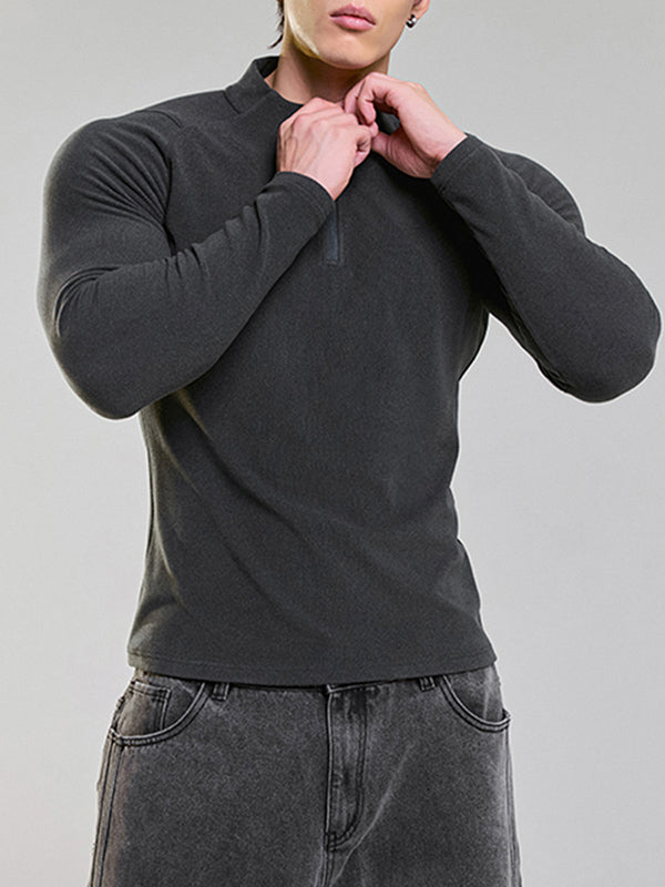 Mens Solid Color Casual Fitted Long Sleeve T-Shirt SKUK99049