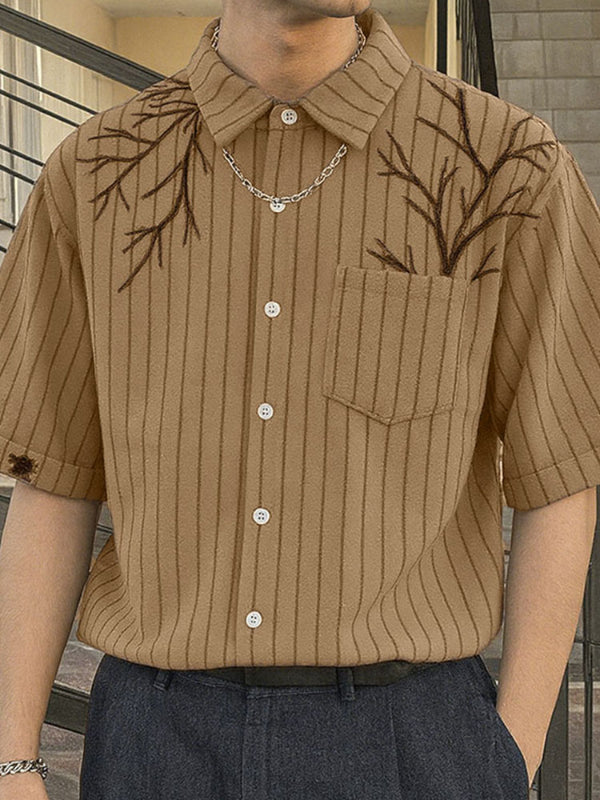 Men's Branch Embroidered Striped Short Sleeve T-Shirt SKUL31893