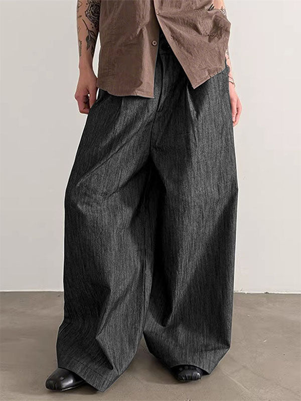 Mens Textured Wide-Leg Loose Casual Pant SKUL15956