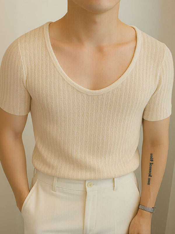 Mens Textured V-Neck Short Sleeve T-Shirt SKUL13340