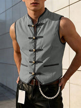 Men's Avant-Garde New Chinese Style Gold Spherical Toggles Waistcoat SKUL62048