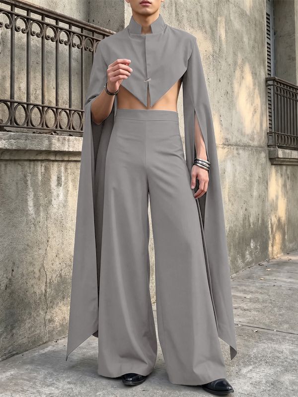 Men's Gothic Avant-Garde Aesthetic Split-Sleeve Long Cape Two Pieces Outfit SKUL70186