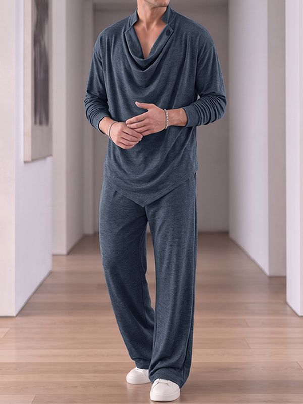 Men's Zen Minimalist Art Exhibition Draped Cowl Neck Two Pieces Outfit SKUL85351