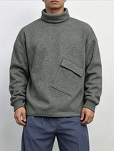 Men's Japanese Workwear City Walk Asymmetric Flap Cargo Pocket Mock Neck Sweatshirt SKUL85950
