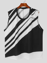 Mens Diagonal Striped Crew Neck Sleeveless Tank SKUK66033