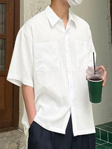 Mens Solid Color Textured Short Sleeve Shirt SKUL12927