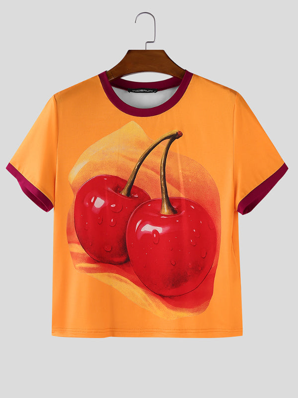 Men's Fruit Print Color Block Short Sleeve T-Shirt SKUL18881