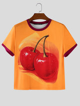 Men's Fruit Print Color Block Short Sleeve T-Shirt SKUL18881