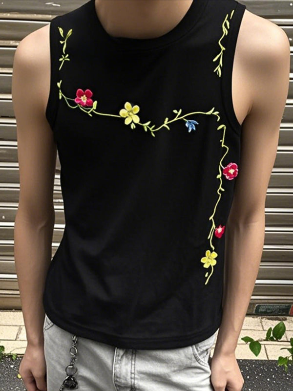 Men's Floral Embroidered Casual Tank SKUL20218