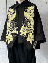 Men's New Chinese Style Dragon & Phoenix Print Asymmetrical Jagged Hem Shirt SKUL52937