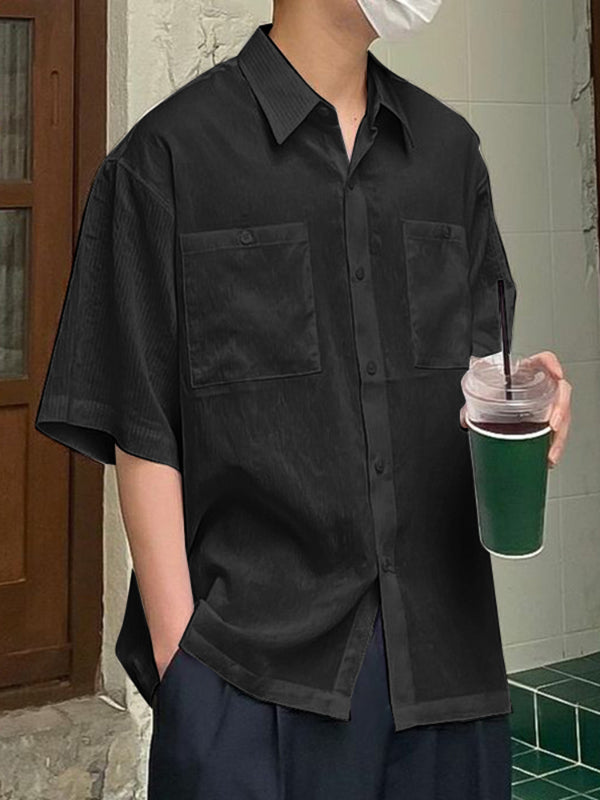 Mens Solid Color Textured Short Sleeve Shirt SKUL12927