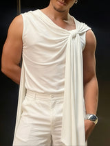 Men's Avant-Garde Deconstructed Asymmetric Draped Ribbon Tied Muscle Tank SKUL64902