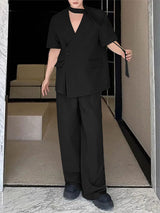 Mens Solid Color Loose Fit Two Pieces Outfit SKUL15638