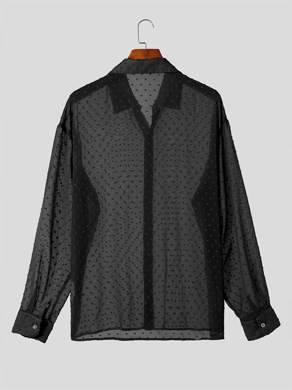 Mens Sheer Polka Dot Long Sleeve Shirt SKUK73574