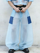 Men's Avant-Garde Sheer Mesh Patchwork Wide Leg Pant SKUL60252