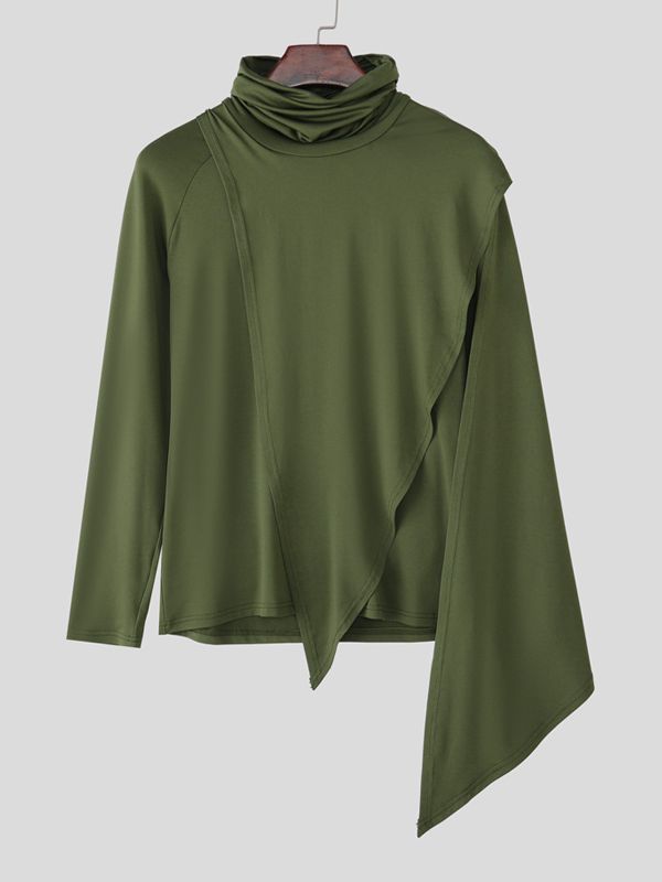 Men's Solid Color Knit Turtleneck Long Sleeve T-Shirt SKUL32883