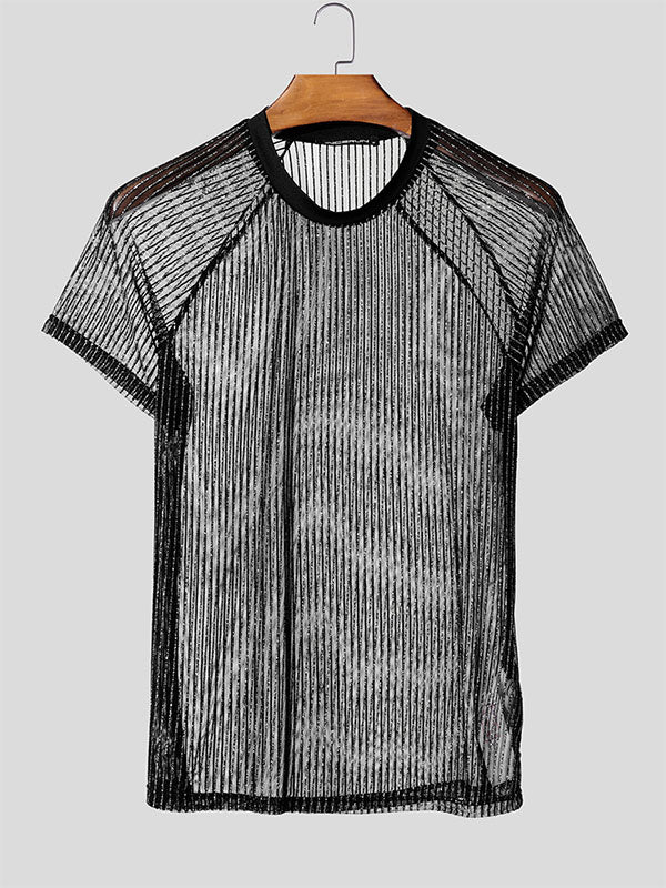 Mens Glitter Sheer Mesh Short Sleeve T-Shirt SKUL04233