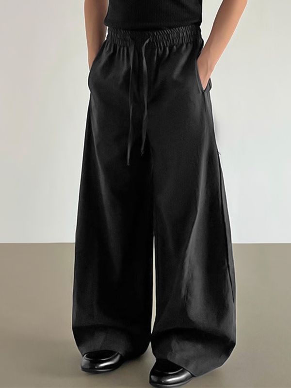 Men's Vintage Harajuku Curved Stitching Elastic Waist Draped Wide Leg Pant SKUL70248