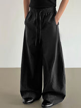 Men's Vintage Harajuku Curved Stitching Elastic Waist Draped Wide Leg Pant SKUL70248