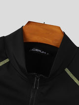 Men's Techwear Athletic Aesthetic Geometric Color-Block Convenient Front Half-Zip Bodysuit SKUL63138