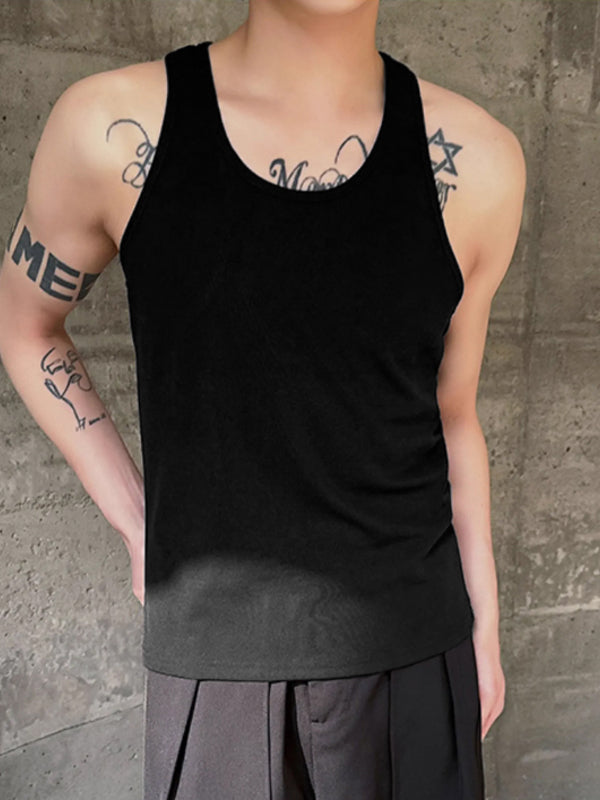 Mens Irregular Solid U-Neck Sleeveless Casual Vest SKUK57372