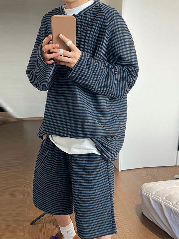 Men's Vintage Versatile Striped Two Pieces Outfit SKUL31750