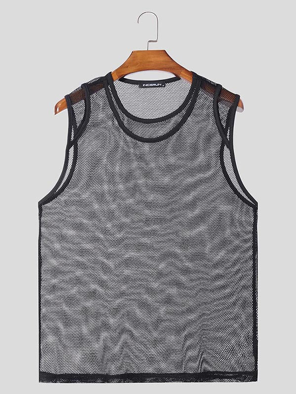 Mens Sheer Mesh Hollow-Out Sleeveless Tank SKUK97736