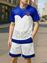 Mens Digital Print Lace Patchwork Two Pieces Outfit SKUL20285