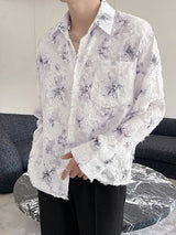 Mens Jacquard Fringe Print Long Sleeve Shirt SKUK63604