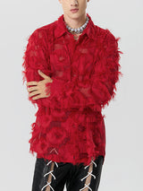 Mens Fringe See Through Long Sleeve Shirt SKUK25928