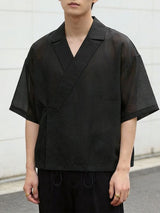 Men's Avant-Garde New Chinese Style Semi-Sheer Overlap Shirt SKUL58866