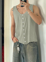 Men's Retro Textured Button-Down Tank SKUL54721