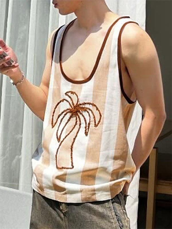 Mens Striped Palm Tree Print Tank SKUL07619