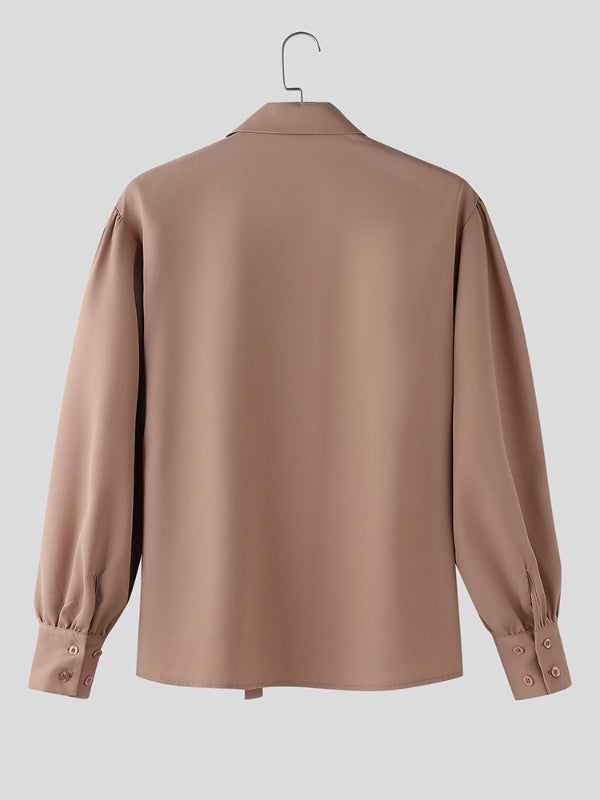 Men's Solid Color Floral Bow Long Sleeve Shirt SKUL30473