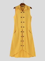 Mens Double-Breasted Long Hem Sleeveless Cardigan SKUL23512