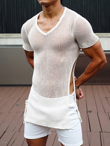 Mens Sheer Mesh Side Slit Short Sleeve T-Shirt SKUL04314