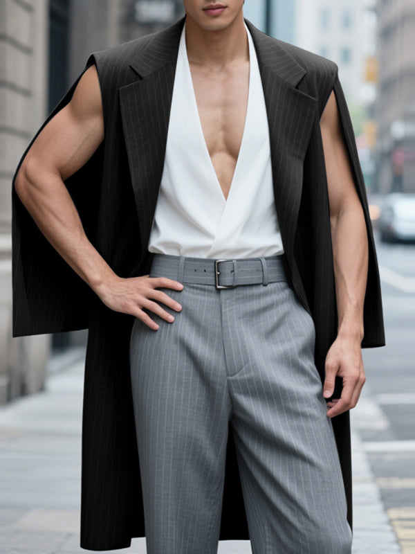 Men's Striped Split Long Sleeve Blazer SKUL22243